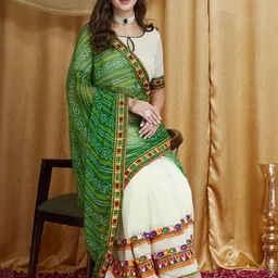 RAJGRANTH Ethnic Motifs Kutchi Embroidery Pure Georgette Bandhani Saree-image-98