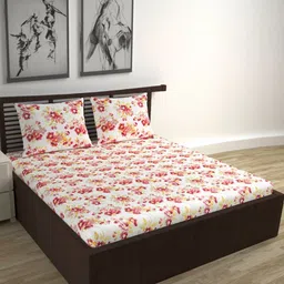 Divine Casa florate Peach Floral Printed Cotton 144 TC Queen Bedsheet Set 1.5 m x 2.25 m-image-74