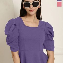 Metronaut Women Pack Of 2 Puff Sleeve Peplum Top-image-99