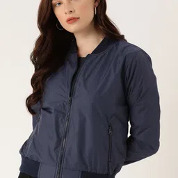 Flying Machine Women Blue Solid Lightweight Bomber Jacket-image-99