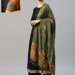 WEAVERS VILLA Women Sea Green Woven Design Stole-19