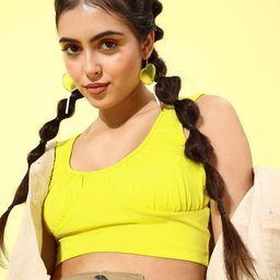 KASSUALLY Yellow Round Neck Crop Top-image-7
