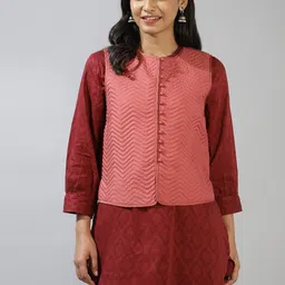 Fabindia Stand Collar Sleeveless Tailored Jacket-image-38