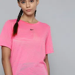 Reebok Women Pink Self Design Training or Gym T-shirt-image-13