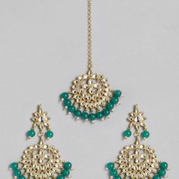I Jewels Gold Plated & Green Studded Maang Tikka with Earring Set-image-23