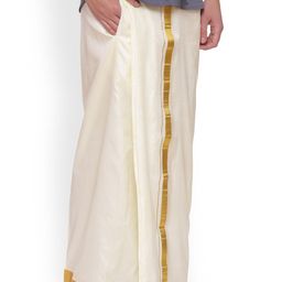 Sethukrishna Cream Solid Double Layer Readymade Dhoti With Pocket-image-1