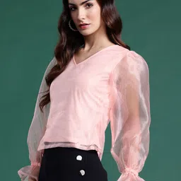 DressBerry Puff Sleeve Net Top-image-36