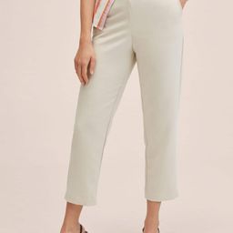 MANGO Women Off White Solid Trousers-image-86