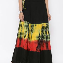 SOUNDARYA Black & Yellow Tie-Dyed Print Wrap-Around Maxi Skirt-image-8