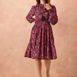 all about you Ethnic Motifs Print Tie-Up Neck Puff Sleeve Fit & Flare Dress-image-64