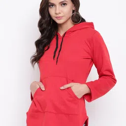 Belle Fille Women Red Solid Hooded Sweatshirt-image-87