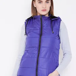 Deewa Women Blue Solid Hooded Padded Jacket-picture-4