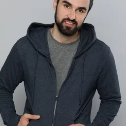HERE&NOW Men Blue Solid Knitted Hooded Sweatshirt-image-93