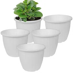 Kuber Industries White 5 Pcs Solid Flower Pot-27