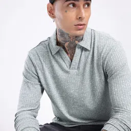 glitchez Cool Vibe Ribbed Polo Collar Relaxed Fit T-shirt-image-17