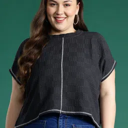 DressBerry Curve Plus-Size Checked Textured Top-image-8