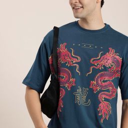 HERE&NOW Graphic Printed Drop-Shoulder Sleeves Pure Cotton Casual T-shirt-picture-32