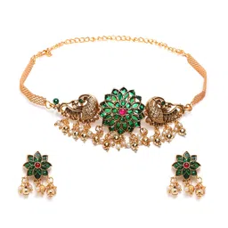 StileAdda Gold Plated Floral Choker With Earrings Set-68