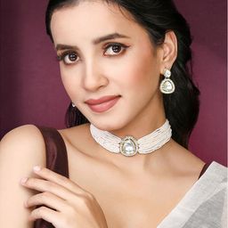 Peora Gold-Plated CZ & Crystal Stone-Studded & Beaded Jewellery Set-image-31