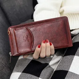 THE CLOWNFISH Brown Solid Synthetic Zip Around Wallet-38