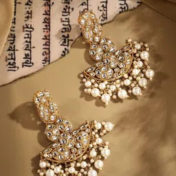 AARSHVI Gold-Plated Kundan Contemporary Drop Earrings-18