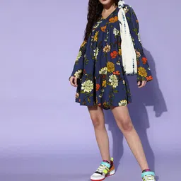 KASSUALLY Women Stunning Blue Floral Power Shoulder Dress-image-94