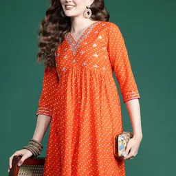 Indo Era Bandhani Embroidered Empire Pure Cotton Kurta with Trousers-picture-33