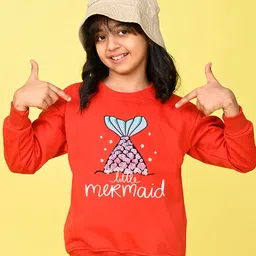 NUSYL Girls Mermaid Printed Oversized Fleece Pullover-image-63