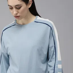 The Roadster Lifestyle Co Women Blue Drop-Shoulder Sleeves Pure Cotton Relaxed Fit T-shirt-picture-4