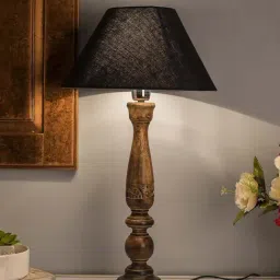 Homesake Black Floral Carved Wood Table Lamp with Shade (Bulb Included) - Set of 1-31