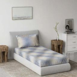 DDecor Blue Cotton 145 TC Single Bedsheet with 1 Pillow Cover-image-56