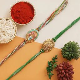 eCraftIndia Set of 2 Colorful Pearls and Rakhis with Sibling Agreement & Roli Chawal Pack-image-86