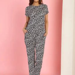 Gracit Grey & White Cotton Printed Top With Pyjamas-29