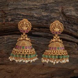 Kushal's Fashion Jewellery Pink & Green Golden Earrings for Women-picture-36
