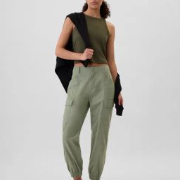 Gap Green Cotton Solid Cargo Joggers-image-47