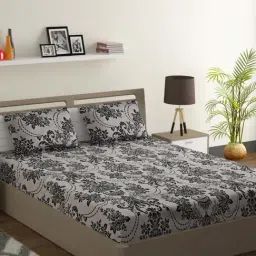 Swayam Sparkle Black & White Cotton Blend 120 TC, 1 Extra Large Double Bedsheet With 2 Pillow Cover-image-43