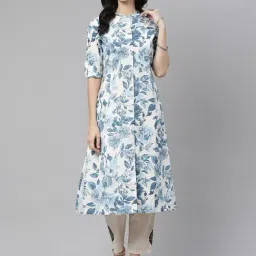 Divena White & Blue Cotton Printed Straight Kurta-image-95