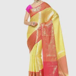 Banarasi Silk Works Yellow & Pink Woven Saree With Unstitched Blouse-image-41