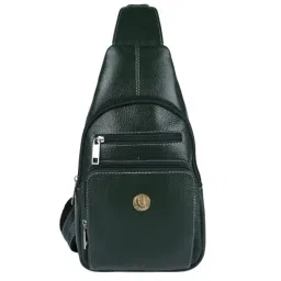 HiLEDER Green Textured Medium Leather 12 inch Backpack-image-5