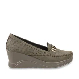 Metro Women's Green Wedge Loafers-image-43