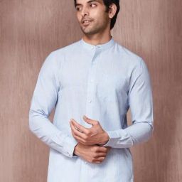 Fabindia Blue Cotton Slim Fit Striped Shirt-image-100
