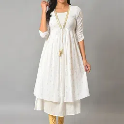 Aurelia Off-White Cotton Printed A-Line Dress-image-50