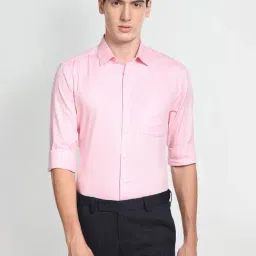 Arrow Pink Regular Fit Self Design Cotton Shirt-picture-15