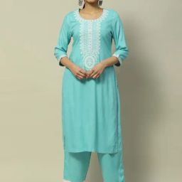 Rangriti Blue Embroidered Straight Kurta-image-94
