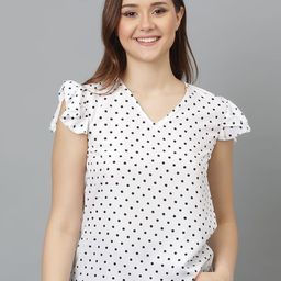 Kotty Polka Dot Print Flutter Sleeve Crepe Top image 1
