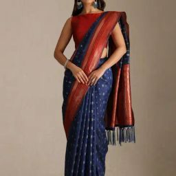 Soch Navy Blue Woven Design Saree with Unstitched Blouse-picture-7