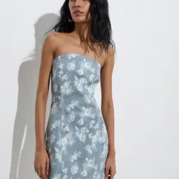 nuon women Nuon by Westside Blue Floral Design Denim Tube Dress-picture-39