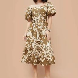 Code By Lifestyle Green Cotton Regular Fit Floral Print Dress-picture-23