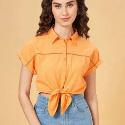 People by Pantaloons Orange Regular Fit Cropped Shirt-image-37