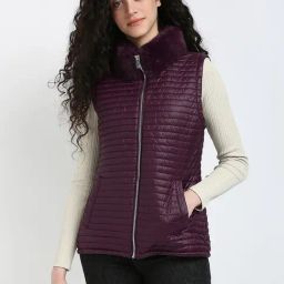 CALVIN KLEIN JEANS Purple Regular Fit Polyester High-Neck Puffer Jacket-21